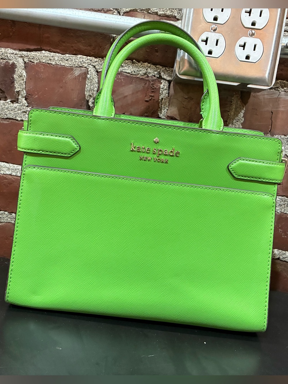 kate spade Bright Green Leather Tote w/Crossbody Strap